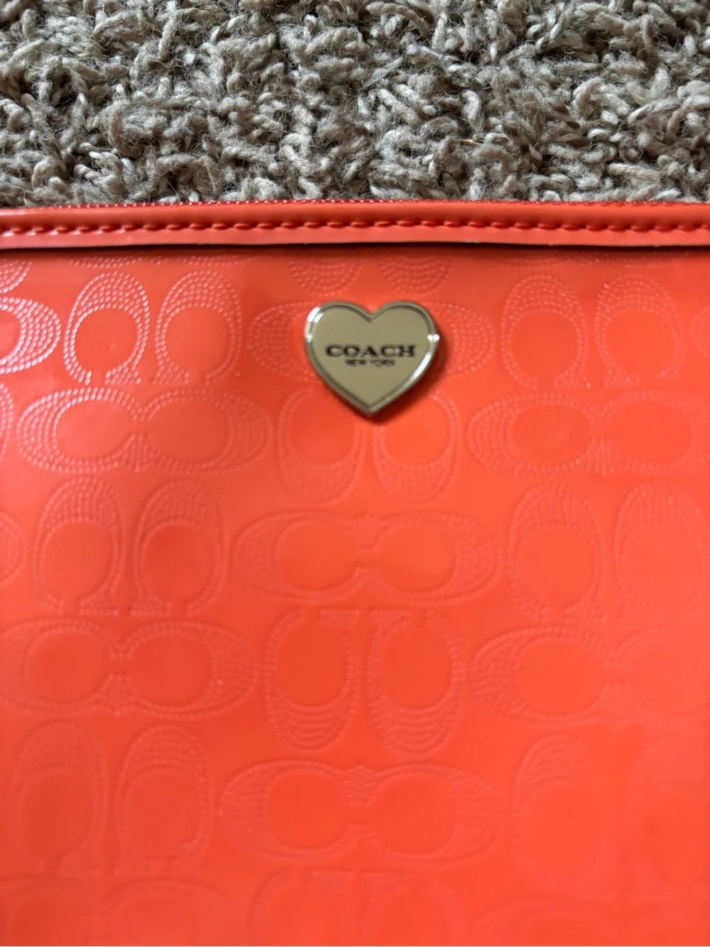 Coach Bright Orange Signature Patent Wristlet